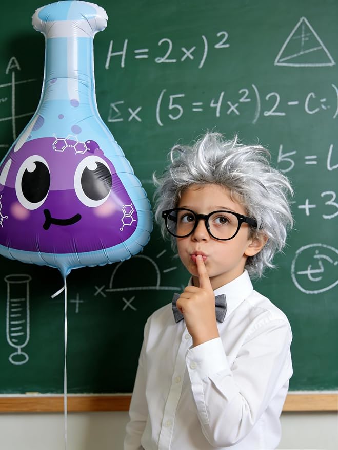 Science Experiment Party Decorations, Chemistry Lab Balloon Set with Beaker Flask Balloons, Fire/Explosion Star & Purple Blue Latex Balloons for Kids STEM Birthday, Mad Scientist Theme Party Supplies