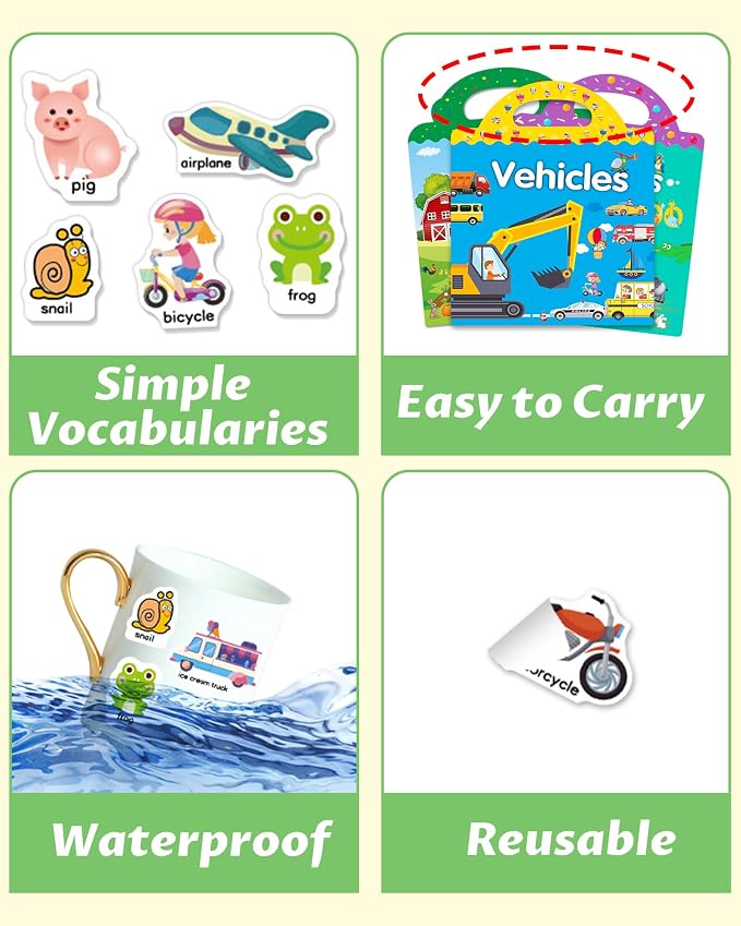 Walenced Reusable Sticker Book for Toddlers, Stickers for Kids, Toddler Toy | Toddler Craft Activities, Toddler Travel Toys, Boy Girl Birthday Gifts, Airplane Travel & Road Trip Essentials Kids