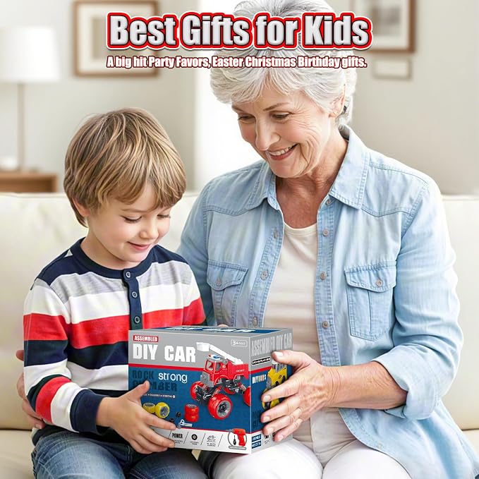 LUDILO Take Apart Toys for 6 Year Old Boy Gifts Kids Boy Toys Age 4-6-8 | 4PCS City Bus Ambulance Police Car Toy Fire Truck/Stem Assembly Electric Drill/Bday Gifts Toys for 3 4 5 6 7 Year Old Boys