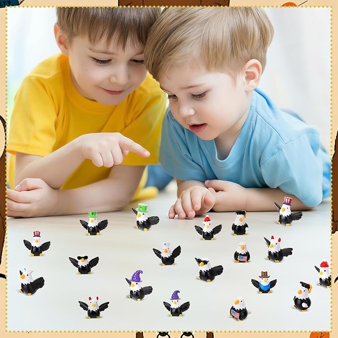 32 Pack Bald Eagle Toy Figures, Novelty Tiny Bald Eagle to Hide | Birthday Party Favor Gift Decoration (10 Styles)
