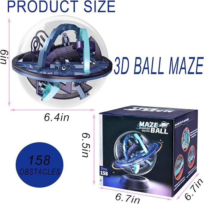 3D Maze Ball,Interactive Maze Sphere Game with 158 Obstacles | 3D maze puzzle ball game,Brain Teaser Puzzle Balls for Boys,Labyrinth Puzzle Ball Kids Education Toys