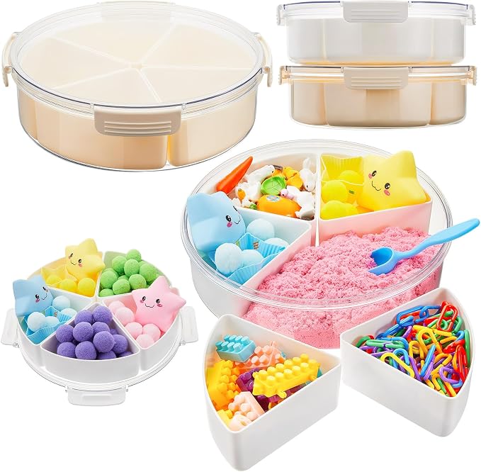 2 Pcs Sensory Bin with Lid and Removable Storage Inserts Sensory Activities for Toddlers 11.22 Inch Portable Sensory Box Sensory Toys for Autistic Children, Beige and White
