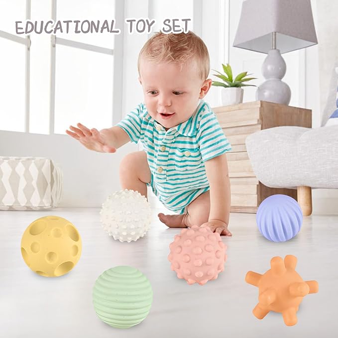 Sensory Balls for Babies - 6 Pack, Ball for Toddlers 1-3, Soft & Textured Montessori Baby Toys 6 to 12 Months, Wheat Straw Toddler Balls for Infant Development