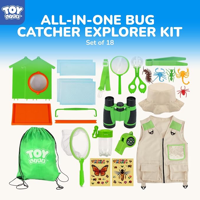 TOY Life Kids Explorer Kit with Bug Catcher for Kids, Bug Catching Kit with Bug Toys, Kid Safari Vest & Hat, Compass, Binoculars, Magnifying Glass, Educational Outdoor Toys Boys Kid Adventure Kit