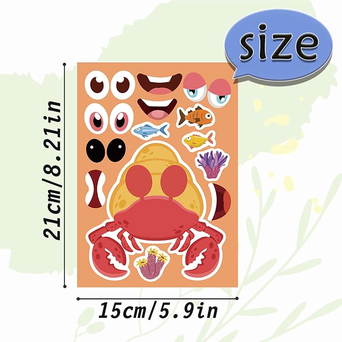 24 Sheets Make a Face Ocean Stickers for Kids Party Favors | Make Your Own Sea Animal Stickers Birthday Decorations Supplies for Toddlers, Under The Sea Crafts Activities Gifts