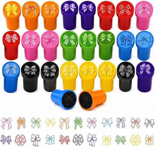 Cinrobiye 24 Pcs Bow Stampers Party Favors for Kids, Cute Pre-Inked Bow Stamps for Birthday Party, Goodie Bag Stuffers, Classroom Rewards, Carnival Prizes, Pinata Fillers, Kids Toys, Party Gifts
