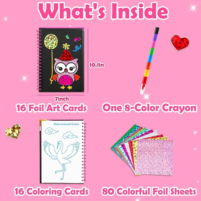 FUNNYB&G Foil Art Craft Kit for Kids, Sparkly Birthday Gift Toy for Girls | No Mess, Kids Ages 4-10 Create Sparkling Artwork, A Creative Gift for Birthdays, Holidays, Travel Activities,Screen-Free Fun