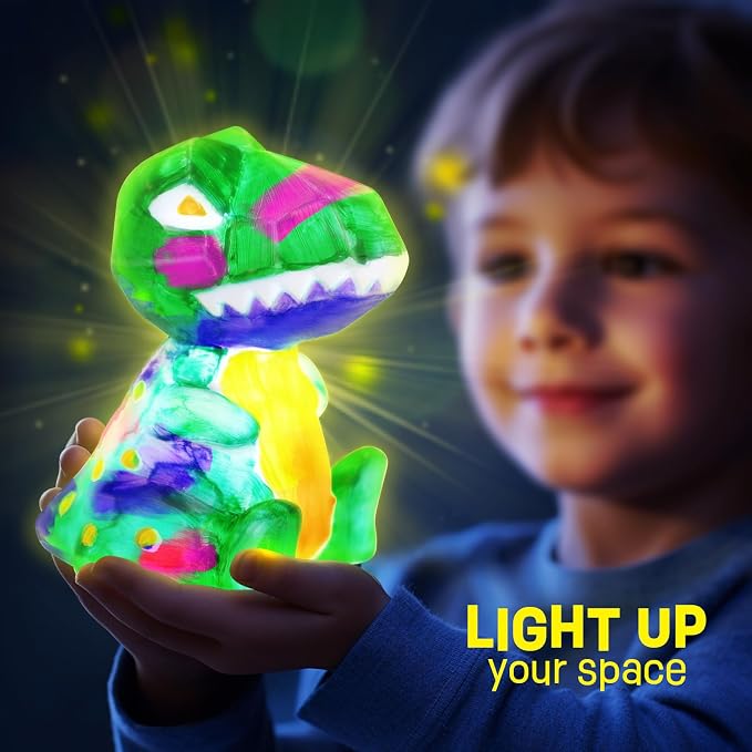 Paint Your Own Dinosaur Lamp Kit, Crafts for Kids Ages 6-12, Gifts for Boys | Dinosaur painting kit with paints and 3D night light; arts and crafts activity and birthday gift for boys ages 6-12