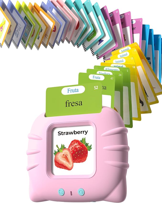 Airbition Bilingual Talking Flash Cards, 510 Words Spanish and English Pink | For Toddlers Ages 2+, Pocket Speech Therapy Toys with 31 Themes, Montessori Learning Toys for Children, Sensory Learning Kit