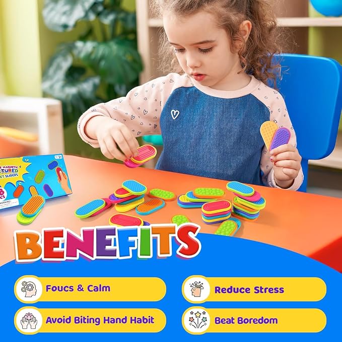 Sensory Fidget Magnet Toys for Kids: 18-Pack Textured Silicone Magnetic Sliders for Autism Children Classroom Must Haves, Goodie Bags Fidgets Box Gifts Portable Quiet Travel Toys