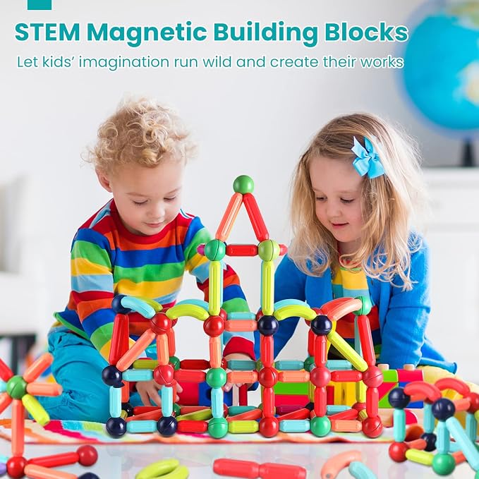 BAKAM Magnetic Building Blocks for Kids Ages 4-8, STEM Construction Toys for Boys and Girls, Large Size Magnetic Sticks and Balls Game Set for Kid’s Early Educational Learning (42PCS)