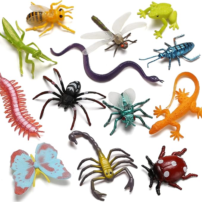 73 Pack Plastic Fake Mini Bugs Set, Realistic Insects Toy for Sensory Bin | Colorful Assorted Play Bugs,Ideal for Themed Party Favor, Cupcake Toppers and Birthday Party Decorations for Kids