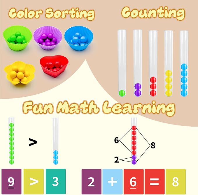 Counting and Color Sorting Toys for Toddlers, Clip Bead Matching | Educational Montessori Toys for Kids 3 4 5 6 7 Year Old, Preschool Learning Toys, Fine Motor Skills, Number Crunching