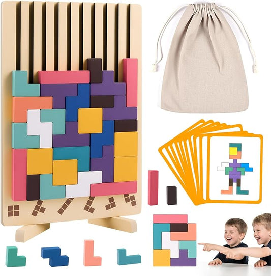 Wooden Stacking Puzzle Toy, 3D Russian Block Puzzle Jigsaw,Montessori Educational Board Game Gift for Boys and Girls, Stacking Blocks Toys for Family Brain Teaser Activity