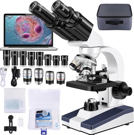 Microscope for Adults WF10x and WF25x eyepieces Compound Microscope with Microscope Slides, Microscope Kit for Kids Students Home School