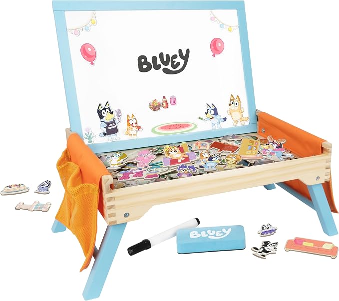 Bluey Art Creation Station, 100 Magnets & Whiteboard Lid | Foldable legs, storage pockets for magnets, portable design; Bluey activity set for kids ages 3-5