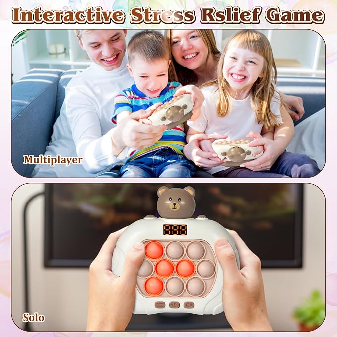 GAPER GO Pop Game Light Up Fidget Toy for Kids 5-7 8-12, Handheld Puzzle Game Sensory Toys with LED Screen, Christmas Toys Gifts for 3-12 Year Old Boys Girls (Bear)