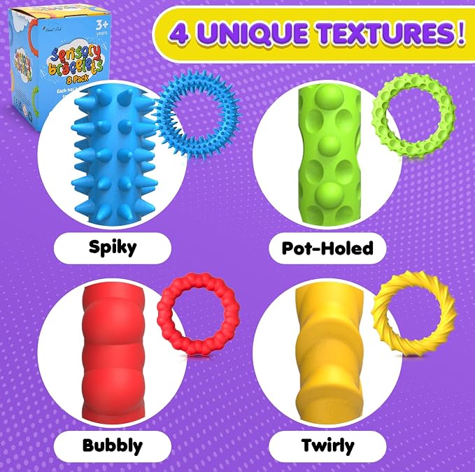 Sensory Toys Fidget Classroom Prizes for Kids 8 Pack Stretchy Bracelets | Sensory Stretchy Bracelet Fidgets for Autism, Treasure Prizes Quiet Classroom and Travel Toys for Toddlers Boys and Girls