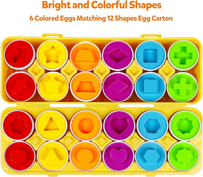 Montessori Geometric Eggs,12 pcs Set Color & Shape Egg Puzzle Toys Matching Eggs for Toddlers,Preschool Educational Sorting Game Fine Motor Toy Easter Gifts for Kids Boys Girls
