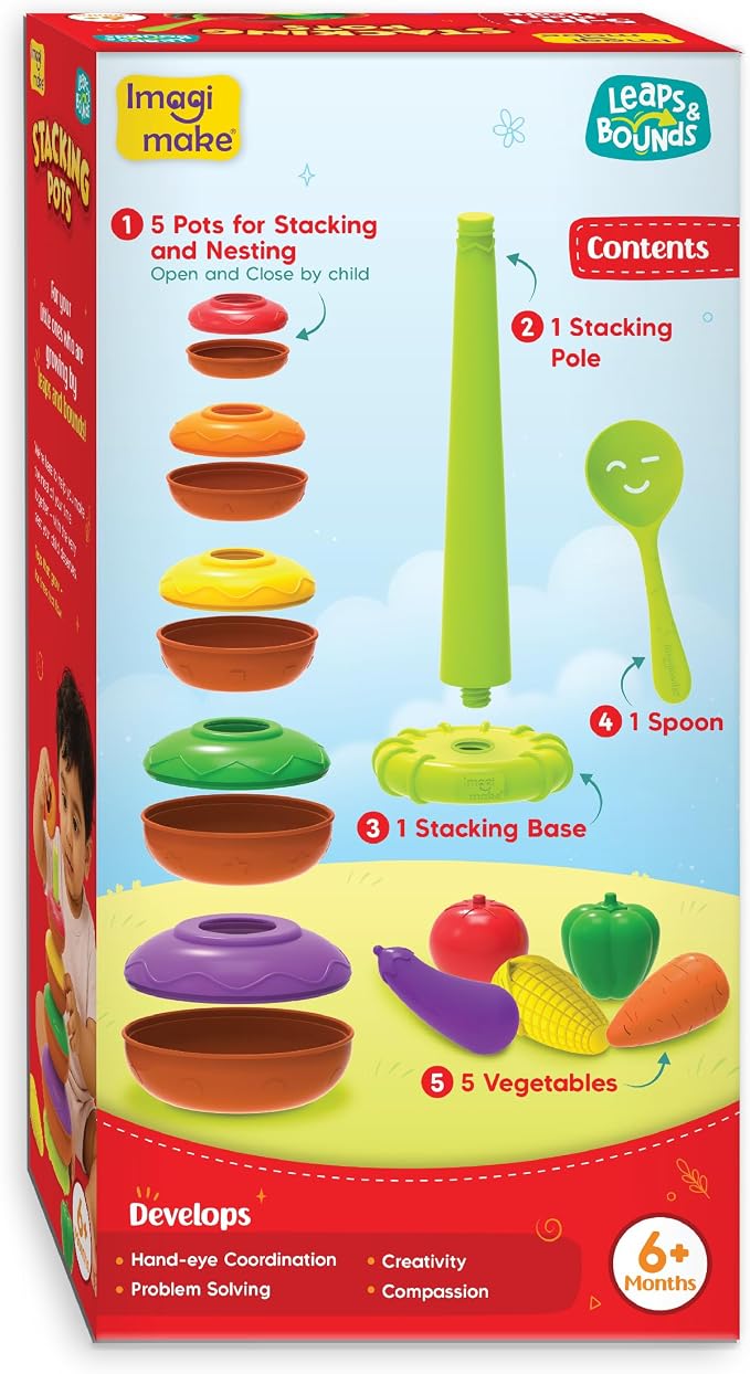 Imagimake Leaps & Bounds - Stacking Pots, 5-in-1 Activity Toy, Ages 6M+ | Early Learning Toy, Learn Colors, Stacking, Nesting & Size Sorting, First Birthday Gift for Babies 6,7,8,9,10,11,12 Months