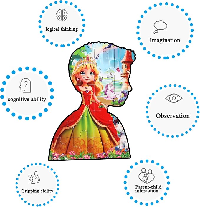 LELEMON 60 Pieces Jigsaw Puzzles for Kids Ages 4-8 Princess and Unicorns Puzzles Boys Girls Children Learning Educational Puzzles Portable Box Pack Toy