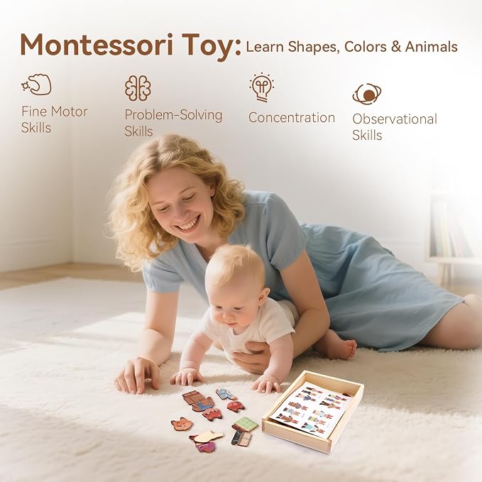 Wooden Dress-Up Puzzle for Ages 3+, Fox Family 17 Mix-and-Match Pieces with Storage Box, Montessori Matching Toy for Fine Motor & Imaginative Play, Birthday