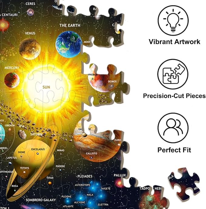 Puzzles for Kids Ages 6-8 & 8-10, 200 Piece Solar System Jigsaw Puzzle | Educational Space Learning Toy, Great Birthday And Holiday Gift for Boys And Girls