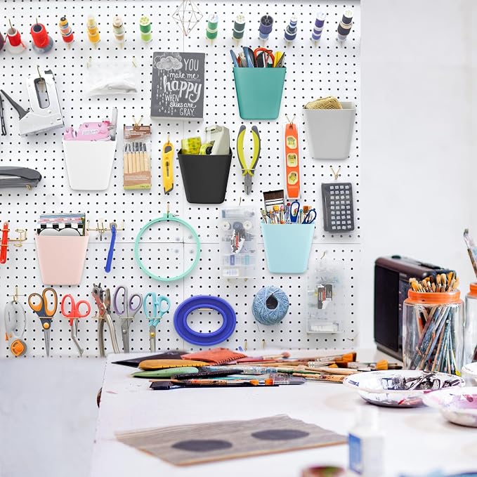 G.CORE Large Pegboard Cups Peg Board Storage Bin 6 Pack with Hooks, Square Box Shape Pegboard Cup Holder Accessories for Garage Workbench/Craft Room/Office/Playroom/Home Kitchen Organization (Mixed) | Big Open-Mouth Cups, 1/8" 1/4" Pegboard Organizer A...