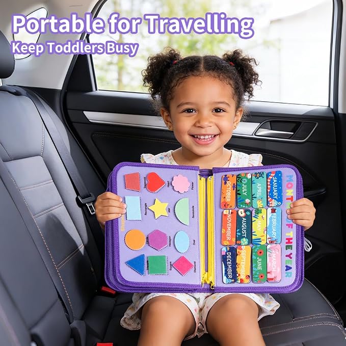 Toddler Busy Board Montessori Busy Book for Kids, Educational Activity Book | 24 in 1 Quiet Learning Sensory Toys for Motor Skills, 12-Page Travel Toy for Car Airplane, Girl Birthday Gift (Mermaid)