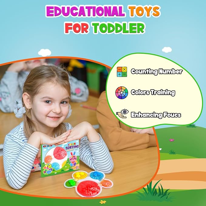 Color Sorting Sensory Toys for Kids with Autism Toddler Toys for Airplane Travel Road Trip Preschool Montessori Toys Fine Motor Skills Palm Easter Basket Stuffers Gifts for Kids Boys Girls