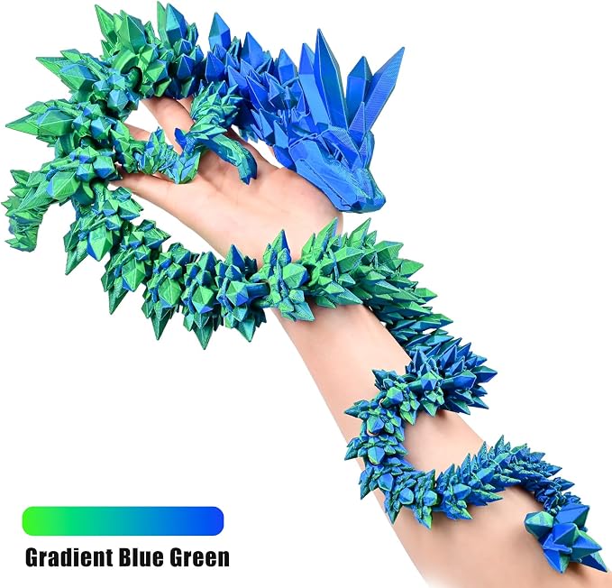 30 Inch Large 3D Printed Dragon 76cm Long Fidget Toy Gift Decor | Flexible Giant Articulated Dragon Toy, Home Desk Decoration, Birthdays Christmas Gift for Kids Boys Girls Adults, Blue Green