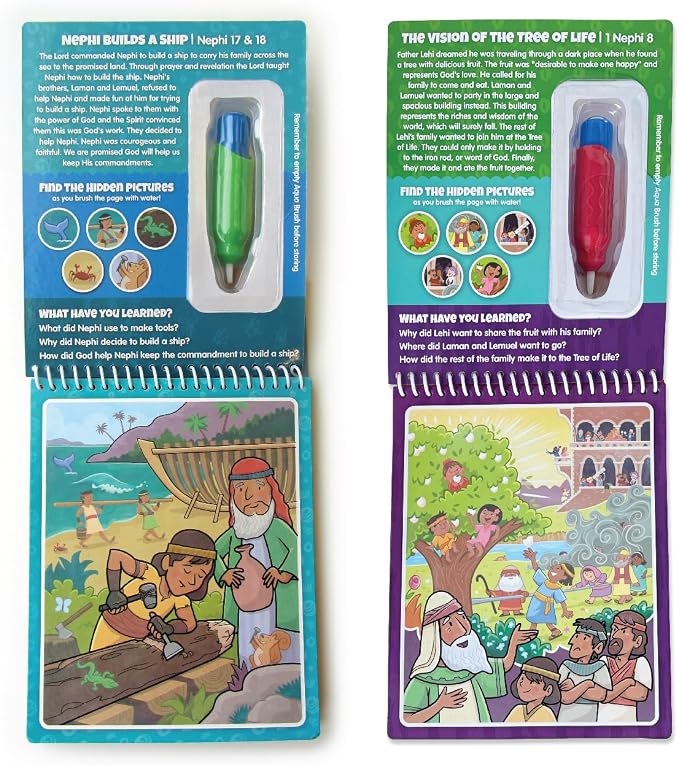 Two Pack Book of Mormon Aqua Brush Activity Book Set, Color with Water Reusable Travel Activity by Kanga Toys
