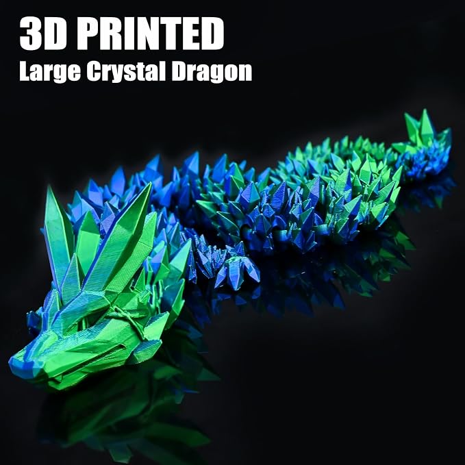 30 Inch Large 3D Printed Dragon 76cm Long Fidget Toy Gift Decor | Flexible Giant Articulated Dragon Toy, Home Desk Decoration, Birthdays Christmas Gift for Kids Boys Girls Adults, Blue Green