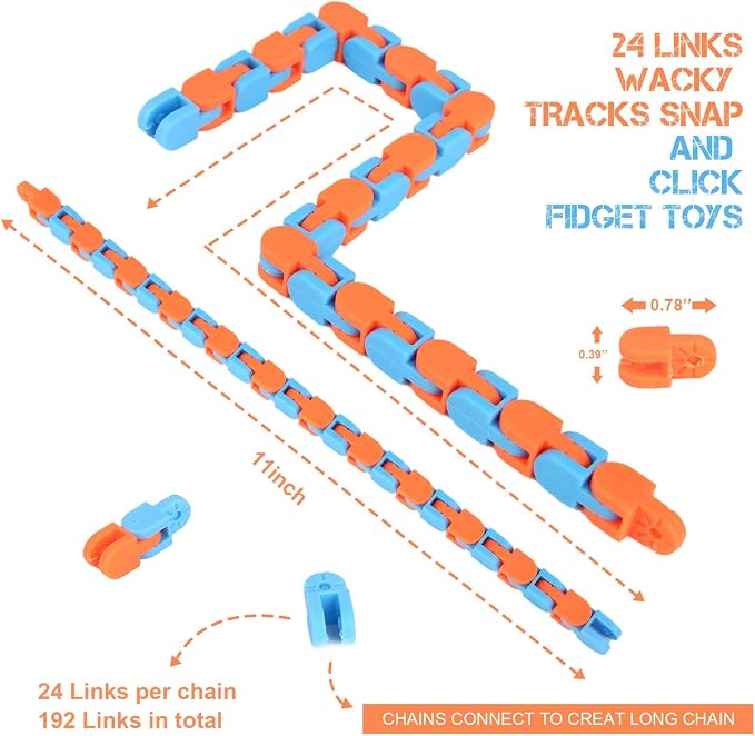 8Pcs Fidgets Wacky Tracks Fidget Toys for Kids Classroom Students Gifts School Prizes Christmas Stocking Stuffers Sensory Autism Snap Fidget Click Snake Toys for Adults Travel Stress Relief ADHD