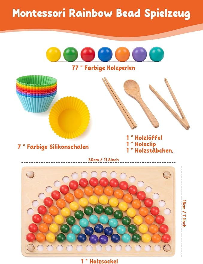 Montessori Sorting and Stacking Toys, Sensory Fine Motor Skills Toy with Color Sorting Balls, Counting & Matching Game, Preschool Learning Educational Toy, Toddler Gift Age 3+