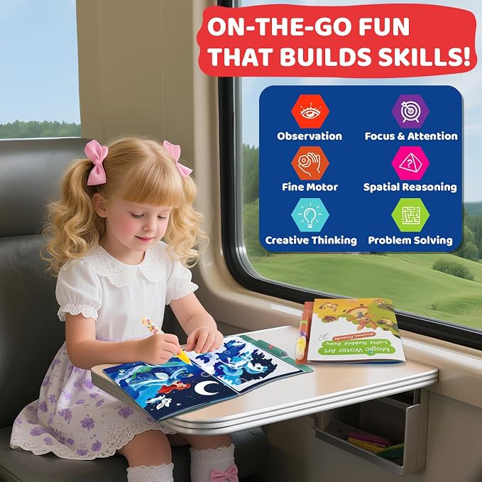 Mess Free Coloring Books for Toddlers, Reusable Water Toys for 3 4 5 6 Year Old Girl Boy, Road Trip Paint Activities, Travel Drawing Toys for Toddlers 3-5, Arts Crafts for Kids Ages 3-5 Birthday Gift