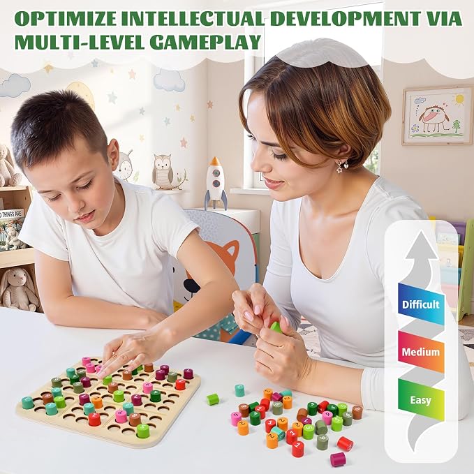 Wooden Sudoku Board Game: Math Brain Teaser Puzzle Desktop Game Train Logical Thinking Ability with 81 Pegs for Teenagers, Adult & Seniors Brain Stimulation Toys, Party Favors & Stress-Relief