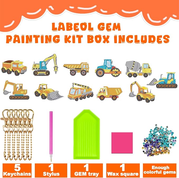 Labeol Arts and Crafts for Kids - Creat Your Own GEM Keychains-5D Diamond Painting by Numbers GEM Kits for Kids Girls Toddler Age 6-7 6-8 10-12