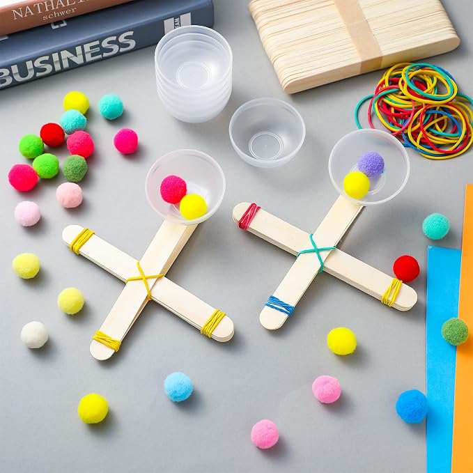 Foilswirl 36 Sets Stem Catapult Building Kit DIY Stick Catapults Craft Kits for Kids Classroom Educational and Learning Activities Camp Crafts Supplies(Colorful)