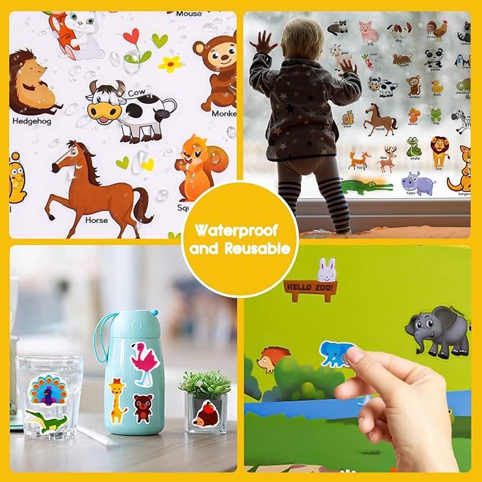 ASTARON Reusable Puffy Sticker Book,Animals Jelly Stickers Educational Toy | 88 pcs Reusable Sticker,Waterproof Jelly Stickers, Portable Travel Toys,Educational Sensory Learning Toy,Gift for Boy Girl
