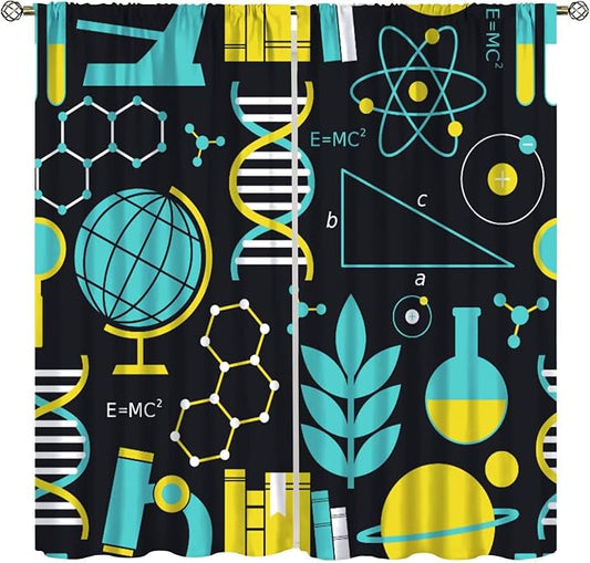 Science Bedroom Curtains, Chemistry Science Pharmacy Research Blackout Rod Pocket Window Drapes for Childs Girls Boys Bedroom Living Room Home Set 2 Panels,84x84 Inches