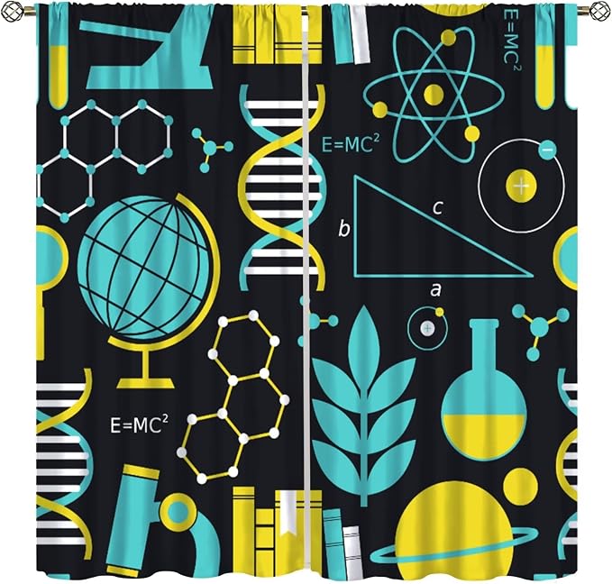 Science Bedroom Curtains, Chemistry Science Pharmacy Research Blackout Rod Pocket Window Drapes for Childs Girls Boys Bedroom Living Room Home Set 2 Panels,42x45 Inches, Style-7