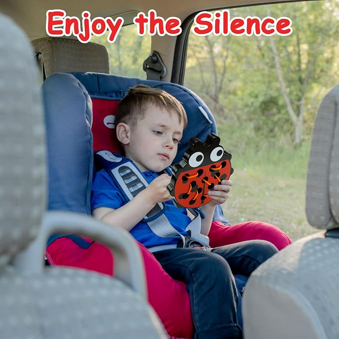 Sealive Wooden Lacing Toys for Toddlers, Fun Learning Activity | for Preschoolers, Develop Fine Motor Skills, Durable Montessori Toy for Travel (Ladybug)
