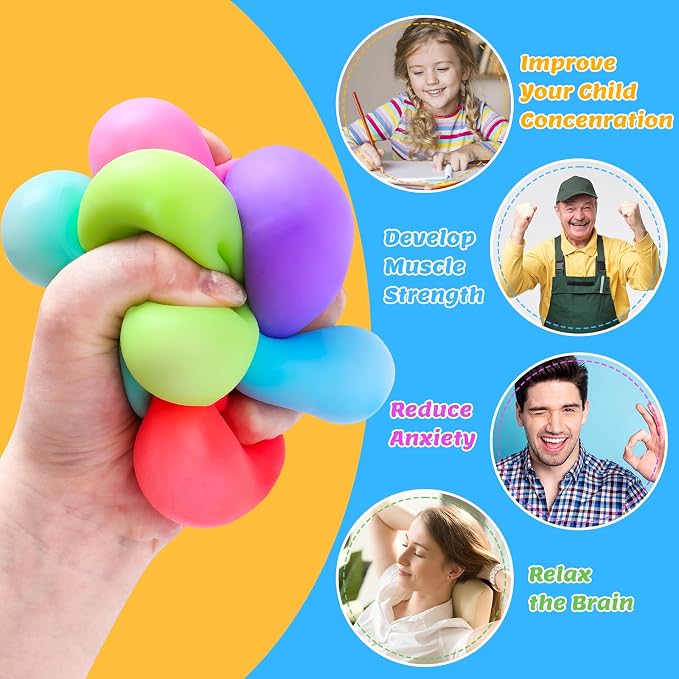 VISCOO 12 Pack Slow Rising Stress Cube, Stress Balls Fidget Squishy Toys | Squeeze Toy for Anxiety Relief, Pull Stretch Squishy Ball for Classroom Prize, Party Favors for Kids Adults