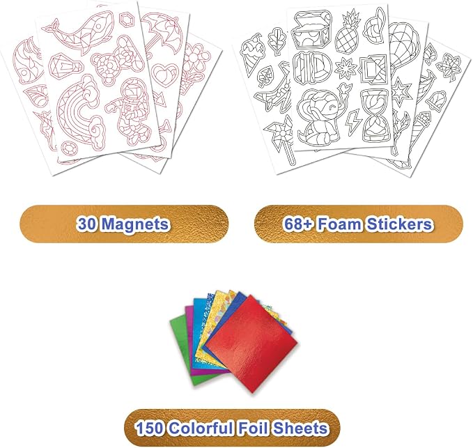 Yazhiji Foil Art Craft Kit for Kids Girls 4-8, No Mess DIY Magnet Art Set with Stickers, 150+ Foil Sheets, Creative Craft Activity Toy, Birthday Party Favor Gifts for Girls, Kids Art Supplies