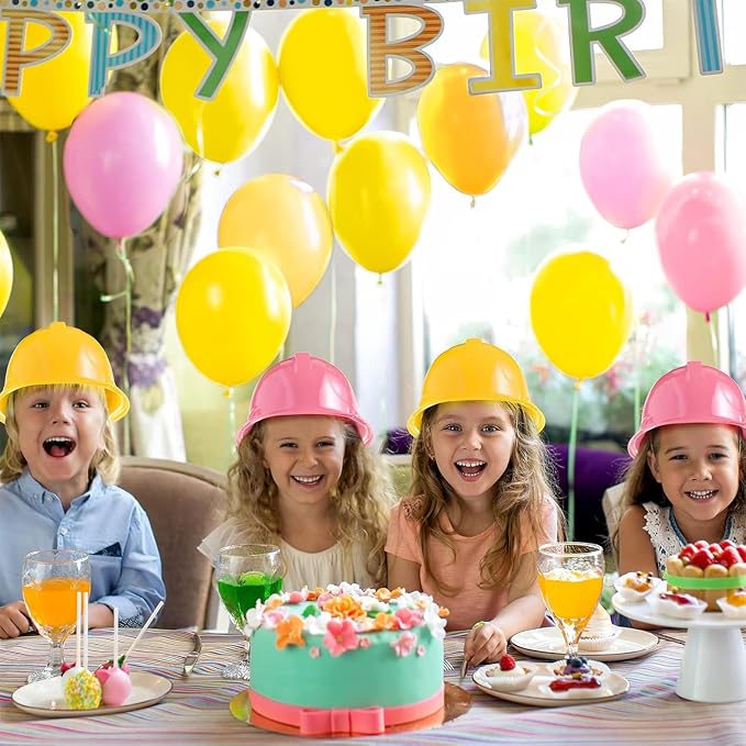 Sumind 48 Packs Construction Party Hats Kids Plastic Worker Helmet Bulk Toy for 3-8 Years Children Dress up Party Supplies (Pink, Yellow)