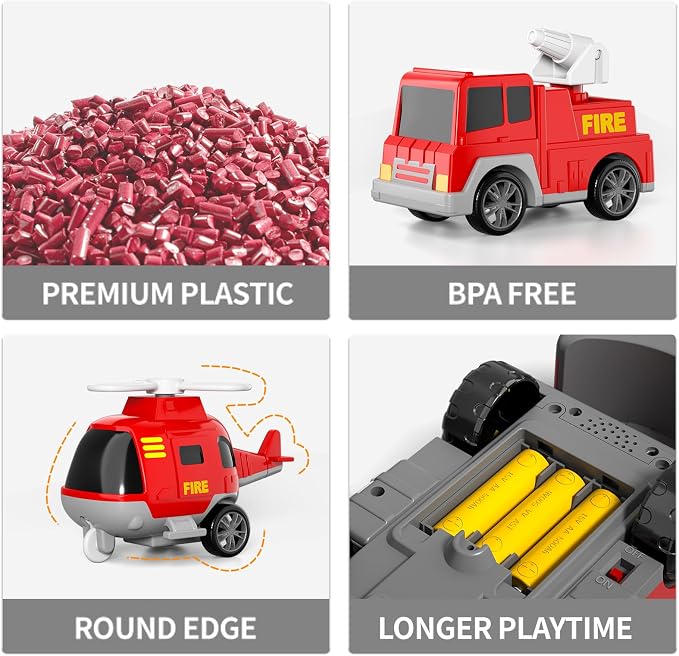 Bennol Fire Truck Toy Set for Kids Toddlers Ages 3-5: Fire Engine with Extendable Ladder & Helicopter | Friction Powered Toy Cars for Boys Girls Gifts1 2 3 4 5 Years Old