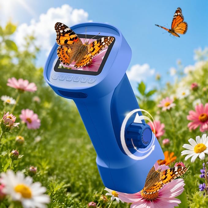 1000X Handheld Digital Microscope for Kids with 2.4" IPS Screen (Blue) | Portable Educational STEM Microscope Toy with Photo/Video, 8 LEDs, Manual Focus, Rechargeable for Ages 4-12 Boys & Girls