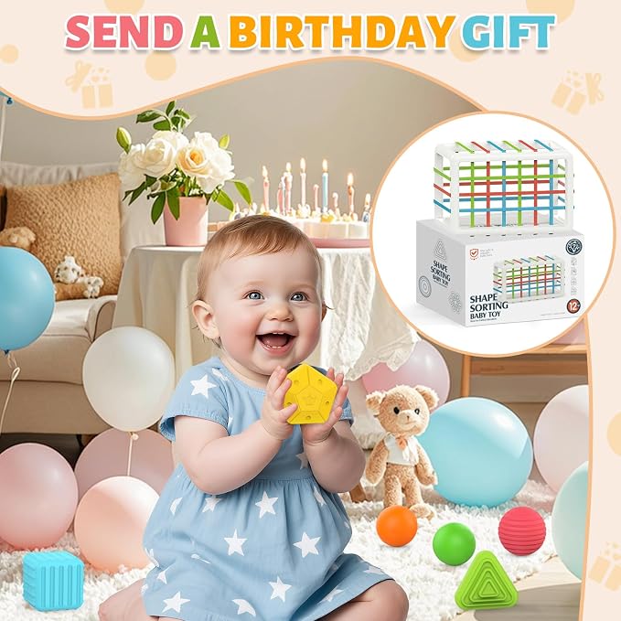 MINGKIDS Montessori Toys for 1 Year Old, Cube & 6 Sensory Shape Blocks&6 Colors Ball Pit Balls,Baby Sensory Fine Motor Skills Developmental Toys,Gifts for 12 18 Month Age 1 2