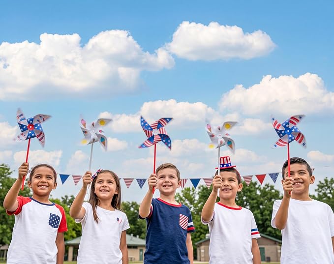110pcs Summer Activities for Kids – DIY Paper Pinwheels Crafts, Blanks White Windmill Kits Bulk for 4th of July, Classroom Party, Back to School, Easter, Spring Art Projects